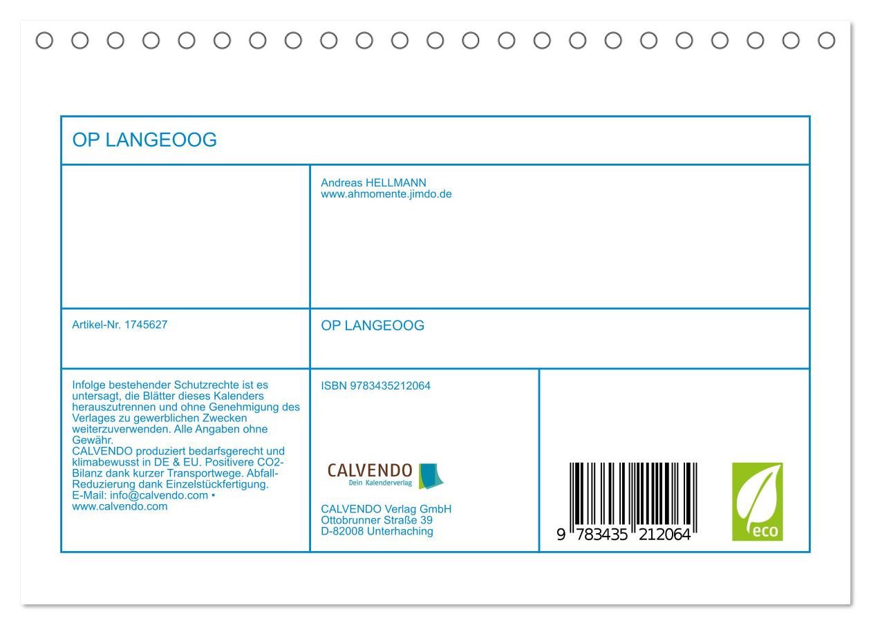 Thumbnail - CALVENDO Wandkalender OP LANGEOOG (Tischkalender 2025 DIN A5 quer), CALVENDO Monatskalender