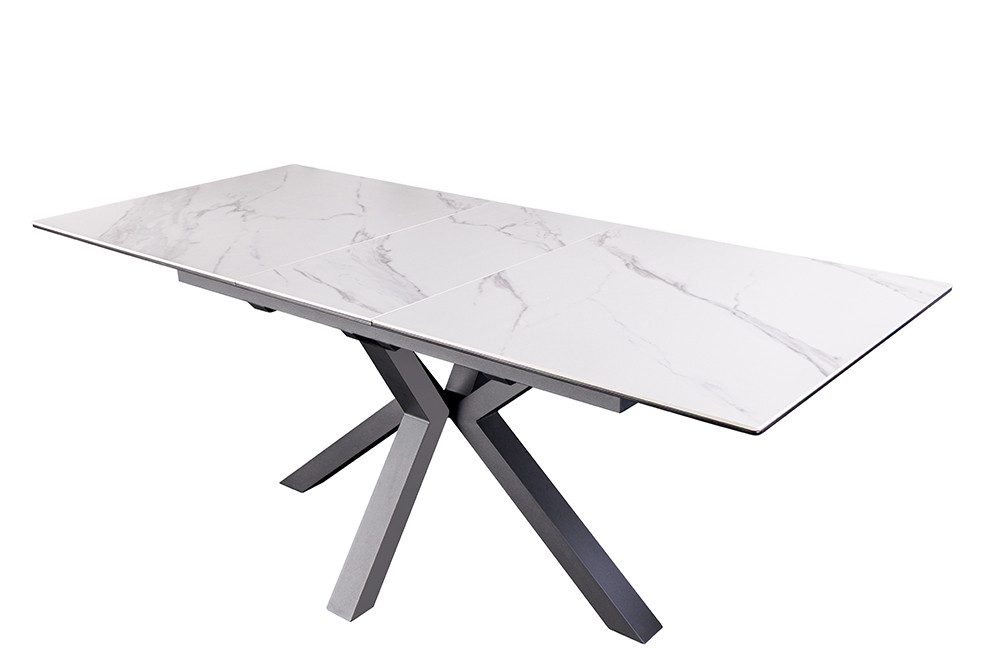 riess-ambiente Esstisch ETERNITY 160-200cm weiß/schwarz – Keramik, Marmor-Look, Metallgestell (Einzelartikel, 1-St), Sterngestell & ausziehbar für Flexibilität – ideal bis zu 8 Personen
