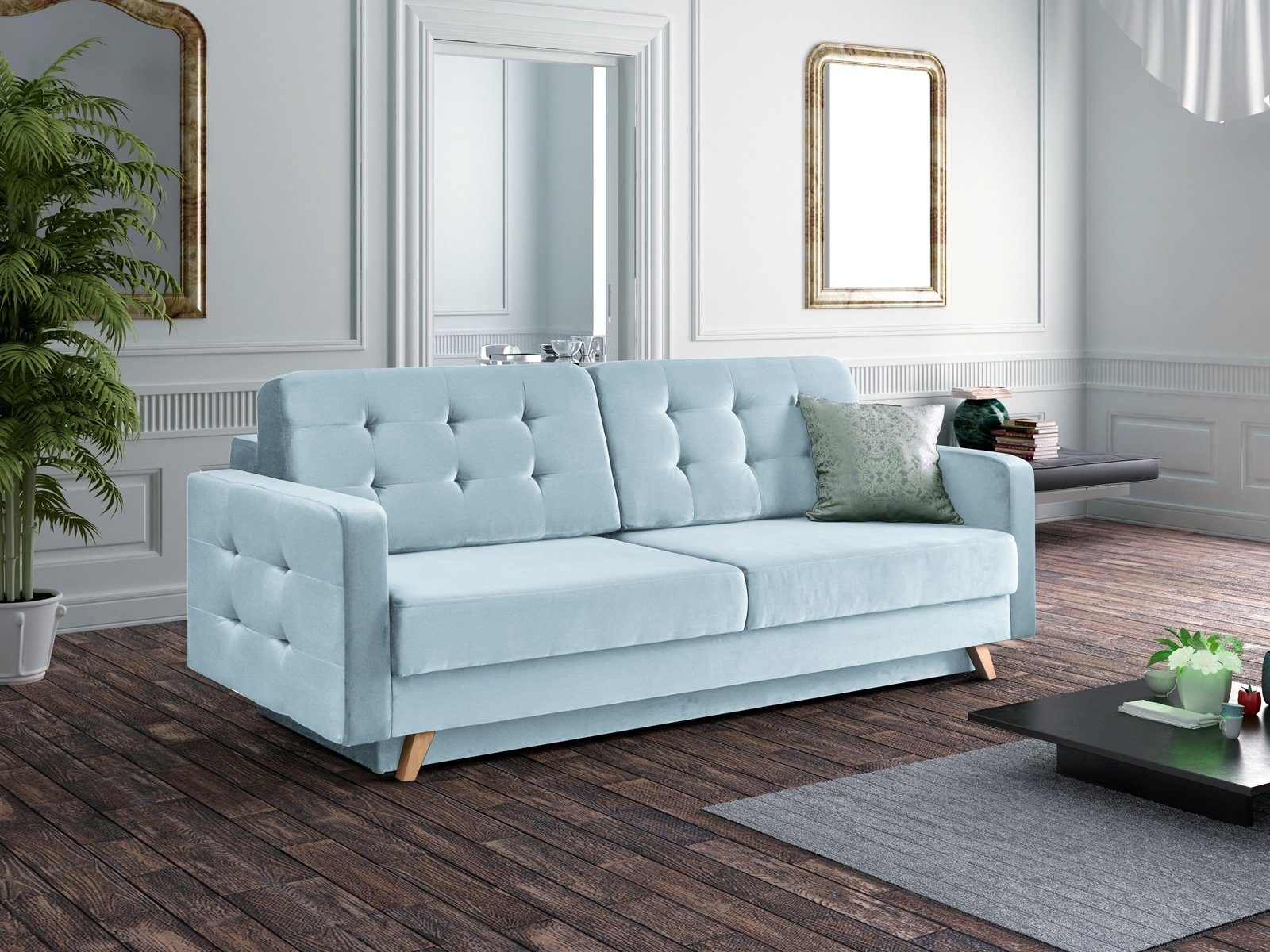 Beautysofa Schlafsofa Schlafsofa TEXAS Steppung Sofa Couch Wohnzimmer Schlaffunktion Blau