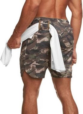 KIKI Strandshorts Herren Camouflage Fitness Shorts locker und schnell trocknend
