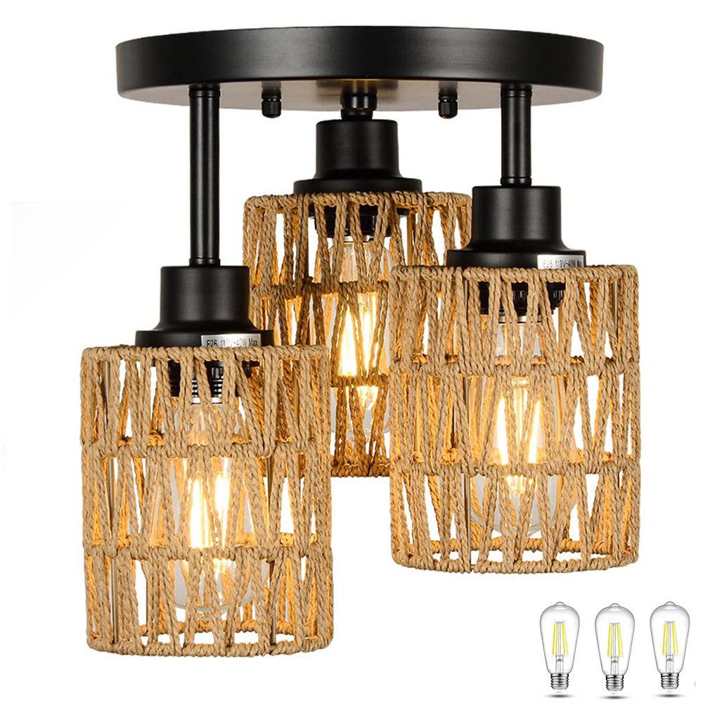Lapamax LED Deckenleuchte Rattan Deckenleuchte Hängend günstig online kaufen