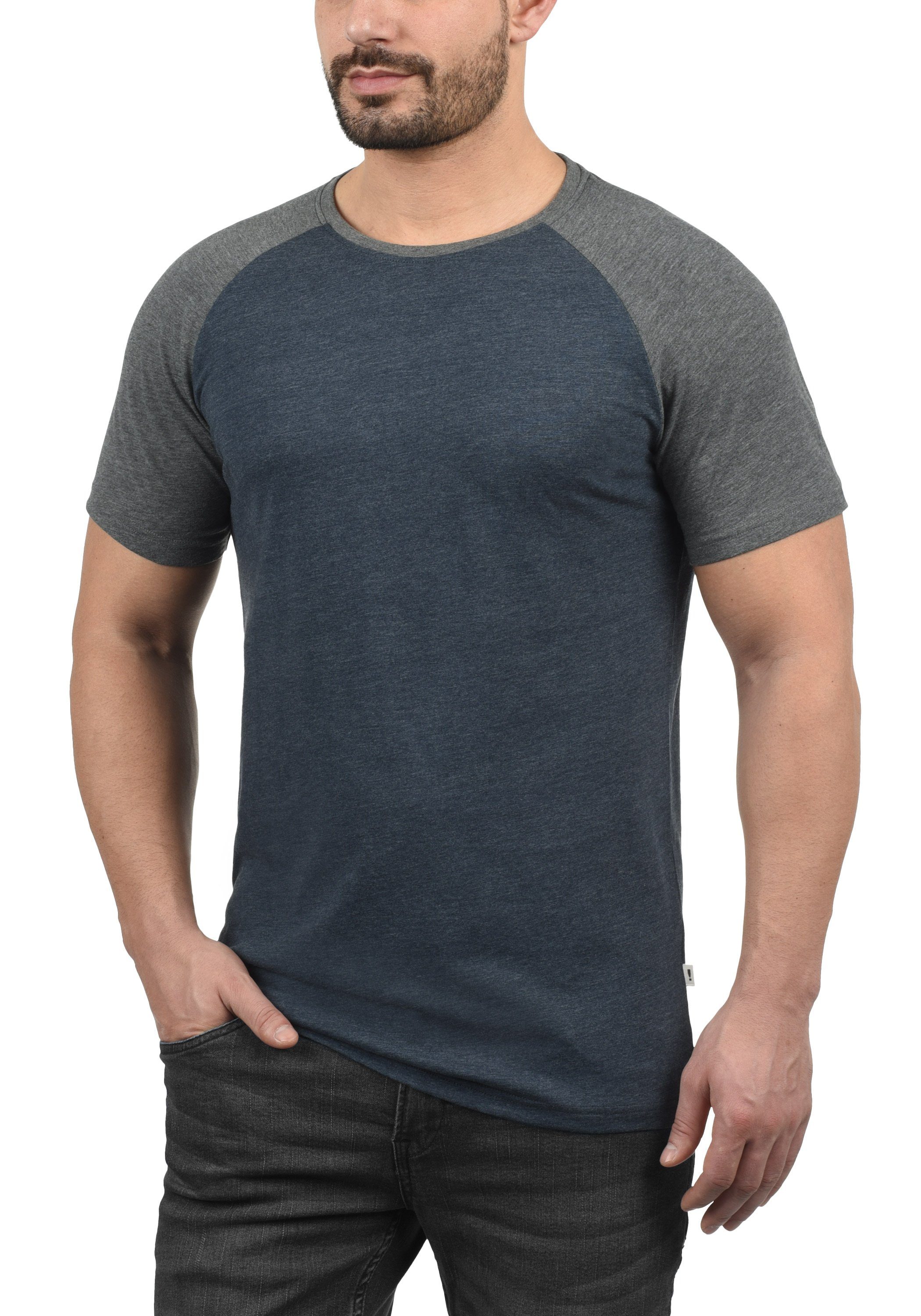 SDBastian Grey Rundhalsshirt im Blue (G8991) !Solid Kurzarmshirt Baseball-Look Melange