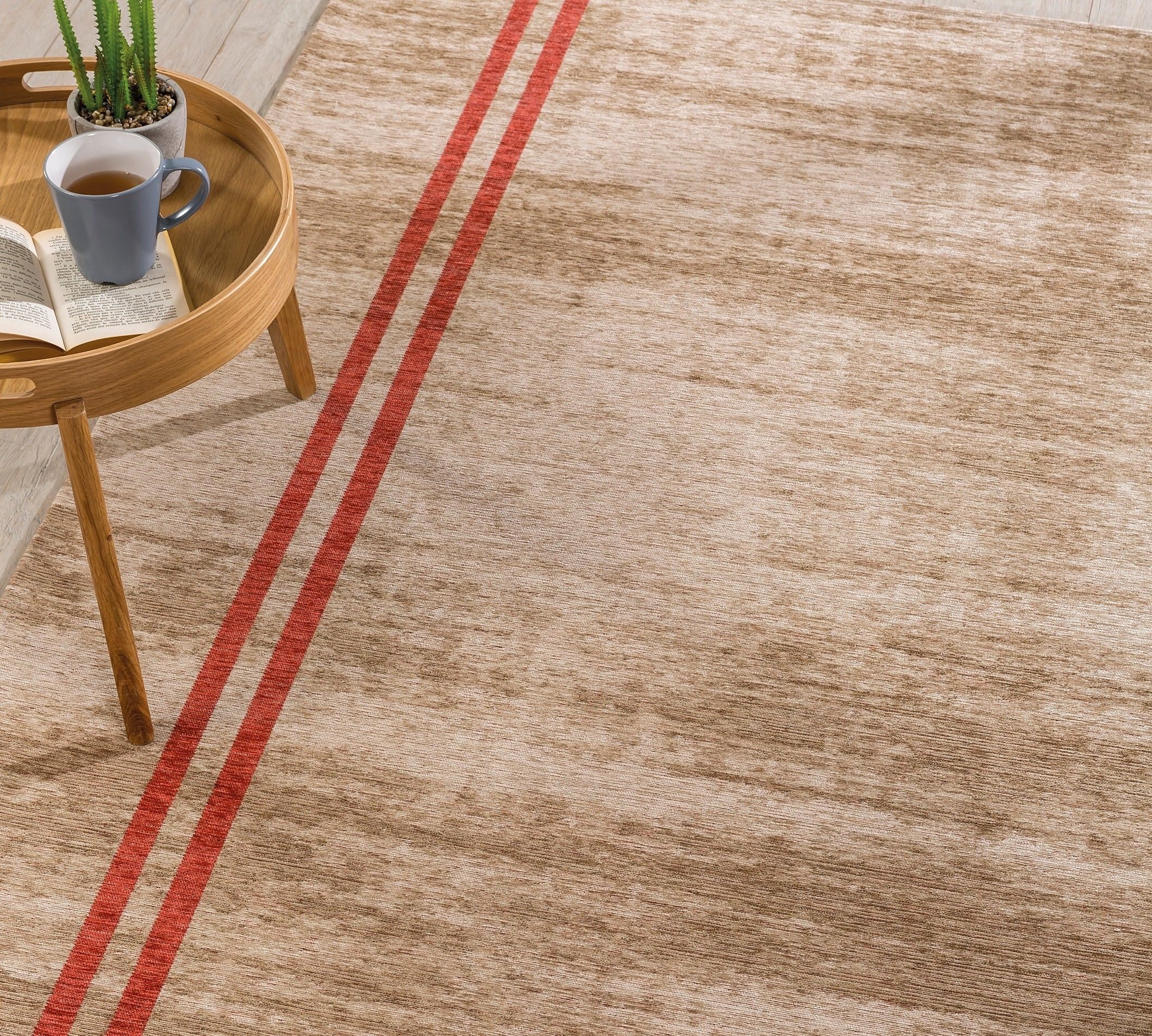 Möbel-Zeit Kinderteppich ENERGY Teppich, 135x200 cm der Farbe Creme Braun mit roten Streifen