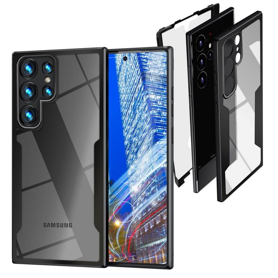 Nalia Smartphone-Hülle Samsung Galaxy S24 Ultra, Klare 360 Grad Hülle /  Hybrid Case / Fallschutz Rahmen / Rundumschutz