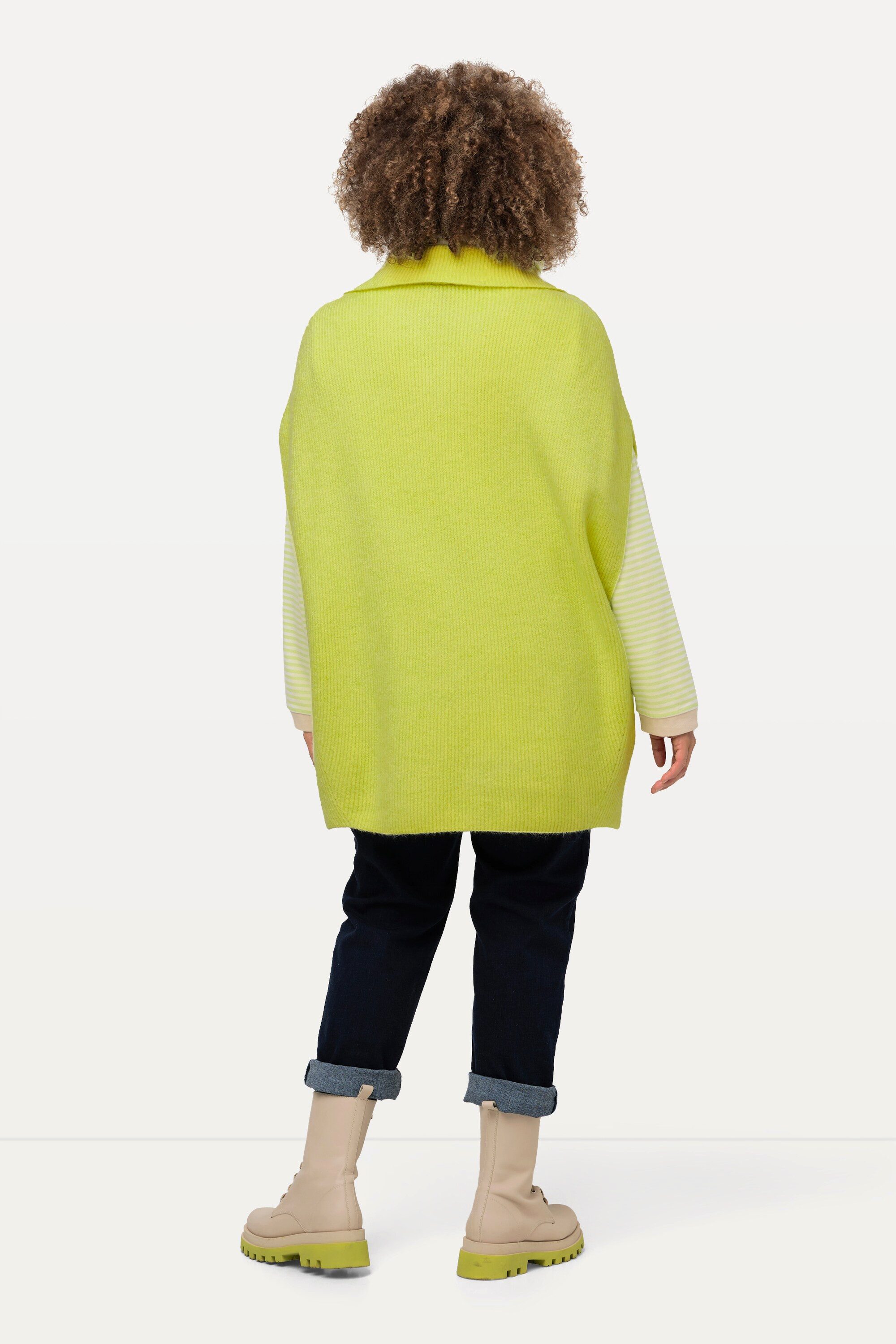 Ulla Popken Pullunder Pullunder Rippstrick oversized Strickkragen