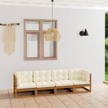 DOTMALL Gartenlounge-Set 4-Sitzer-Gartensofa mit Kissen Kiefer Massivholz,Honigbraun