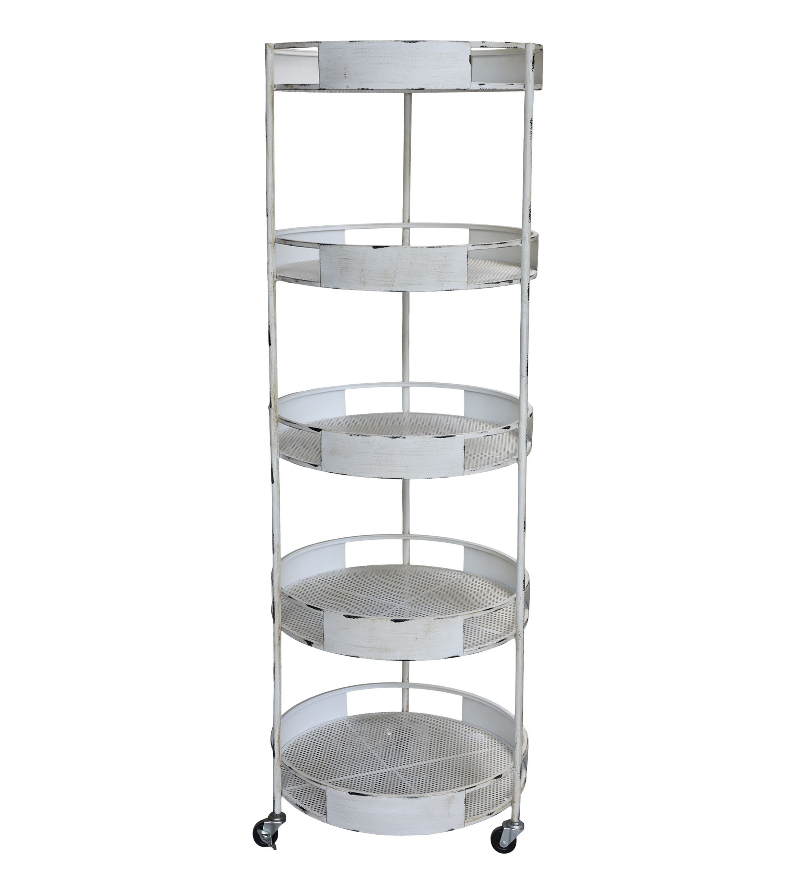 Chic Antique Standregal Regal auf Rädern 5 Fächer Metall Weiß H 157cm x D 53cm Chic Antique