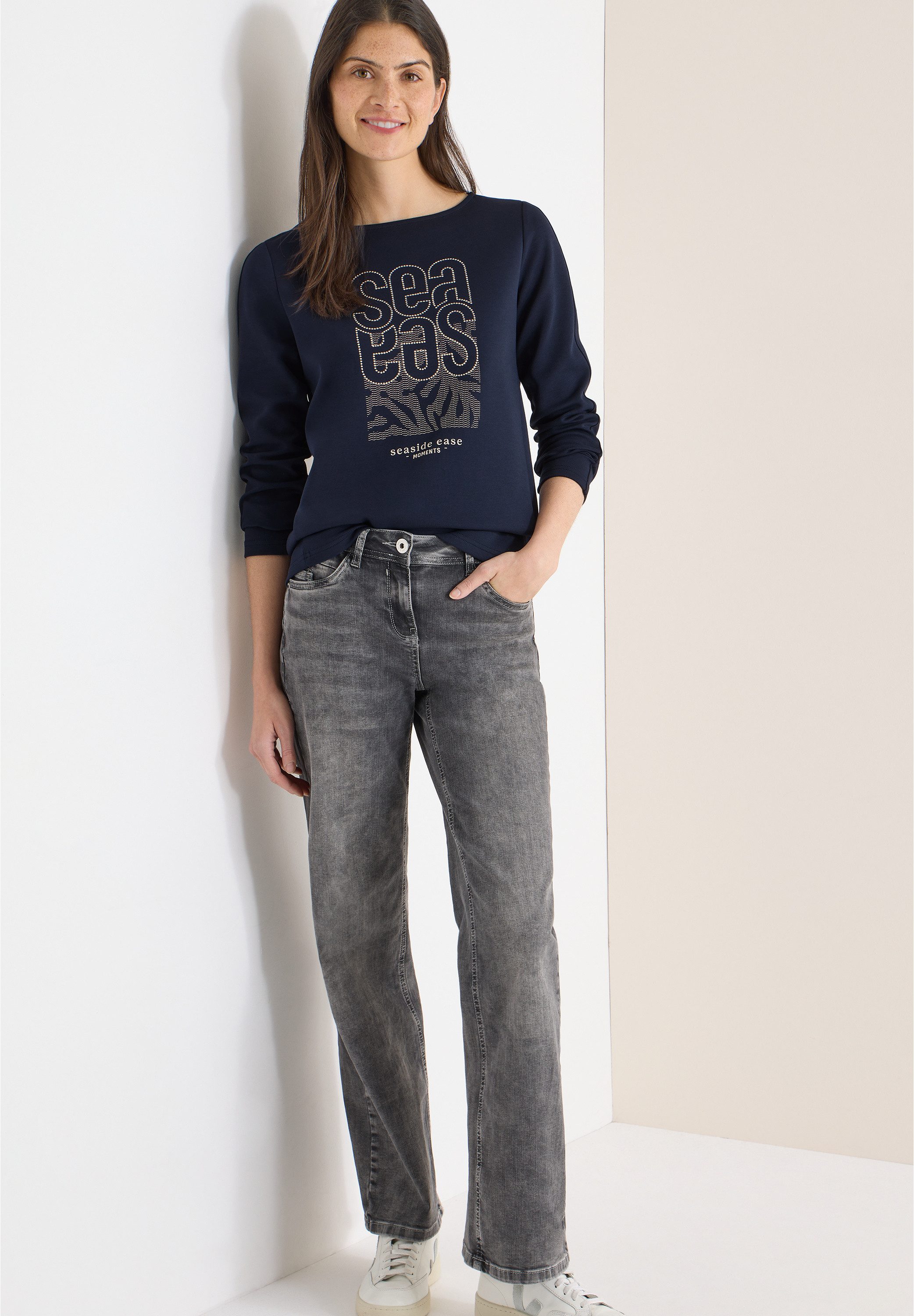 CECIL Langarmshirt modernes Front-Artwork mit Stickerei