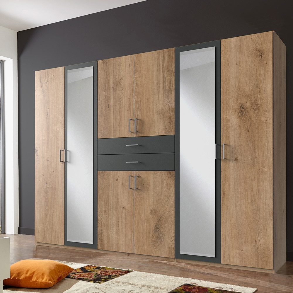 Lomadox Kleiderschrank DUNMORE-43 Drehtürenschrank 270cm, 8 Türen, 2 Schubladen, Eiche