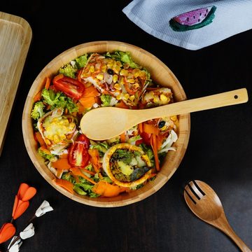 Belle Vous Dessertschale Bamboo Bowl & Salad Set - Perfect for Dinner & Storage, Holz, (1-tlg), Wooden Salad Set & Bamboo Bowl