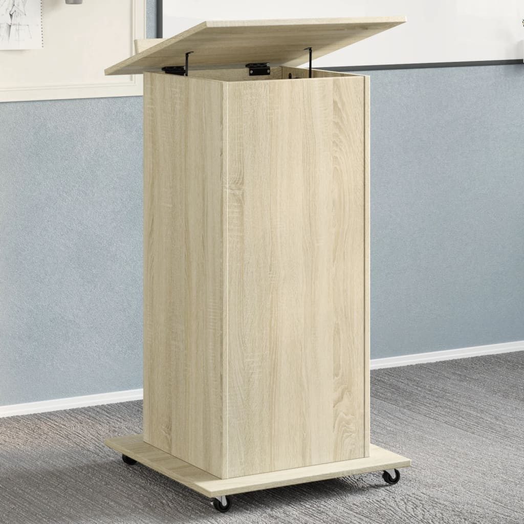 vidaXL Schreibtisch Rednerpult mit Rollen & Schublade Sonoma-Eiche 55x55x107 cm