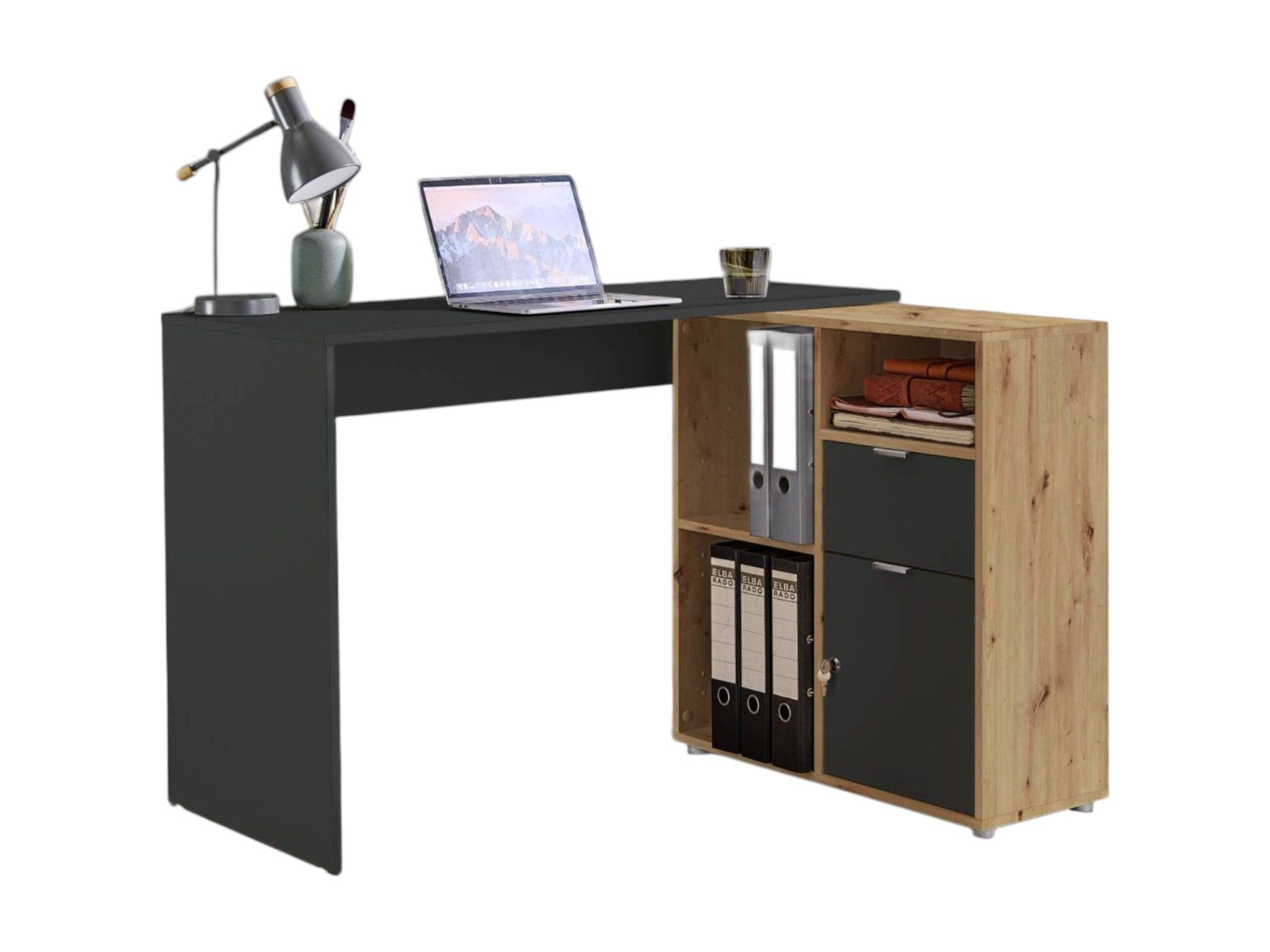 moebel-dich-auf Eckschreibtisch LUIZ (Schreibtisch + Regal, 110 cm breit), spiegelverkehrt montierbar