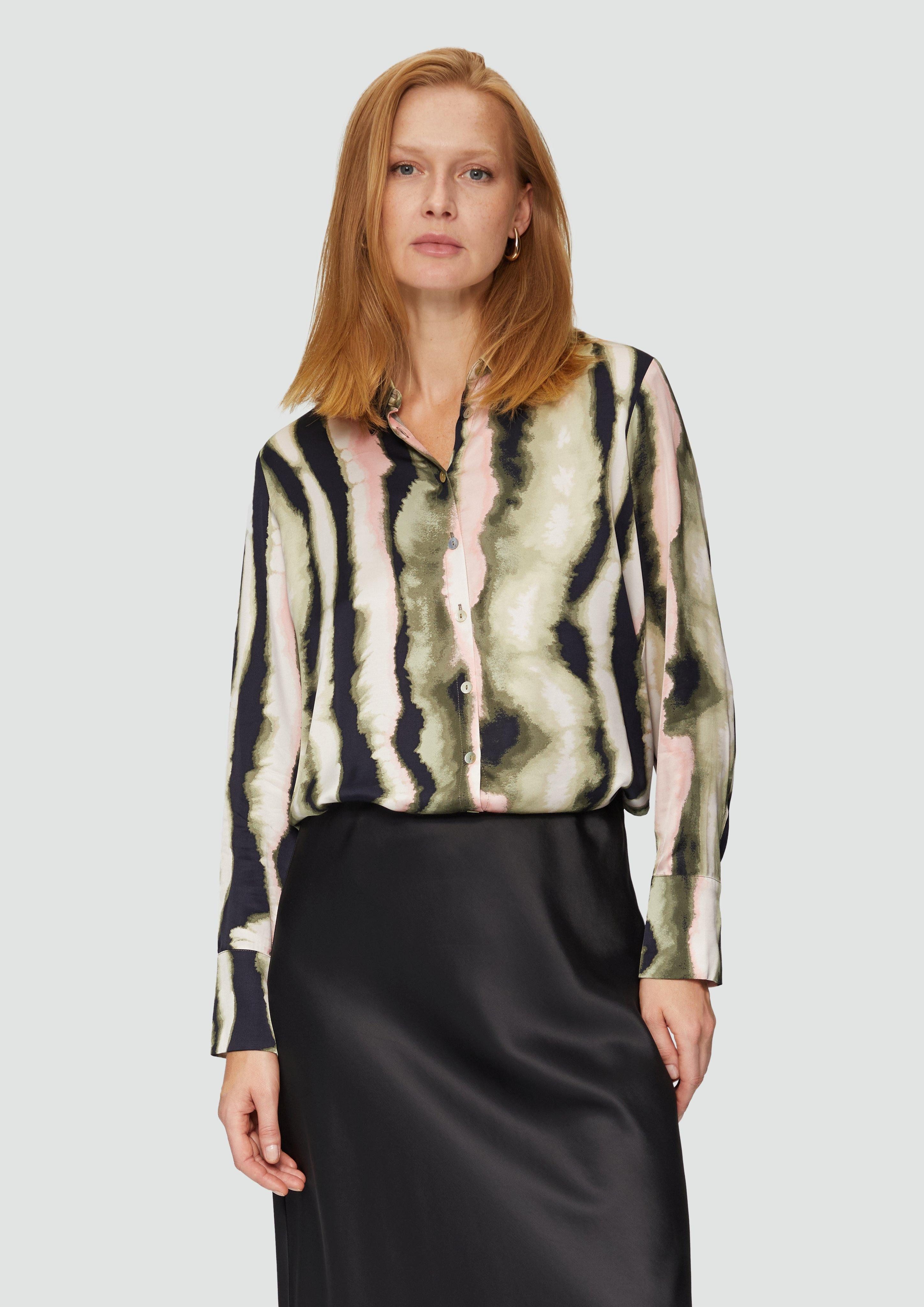 Langarmbluse Satin-Bluse mit All-over-Print