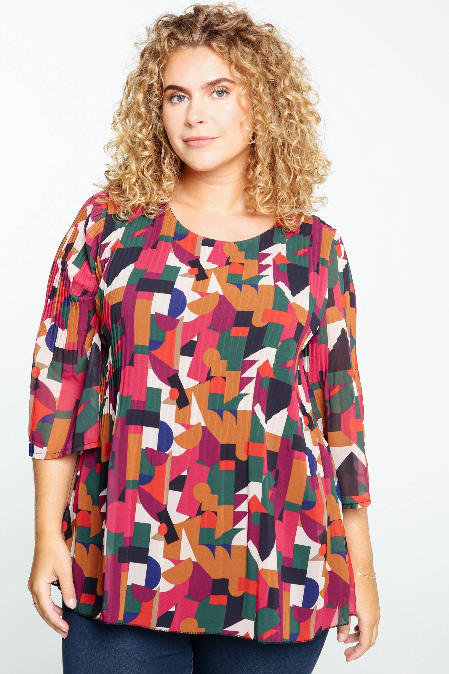 Muster Paprika Diana Mit Geometrischem Shirtbluse (1-tlg) Plisseebluse