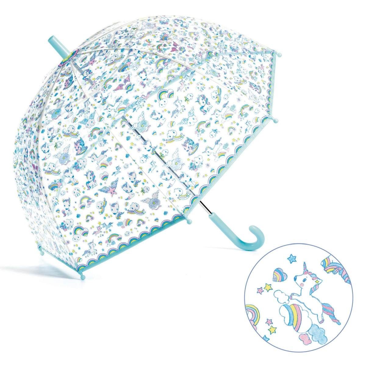 DD04708, Glasfasergestell mit Kinderschirm Öffnung manueller Schutzsystem transparent Stockregenschirm DJECO Einhorn türkis mit