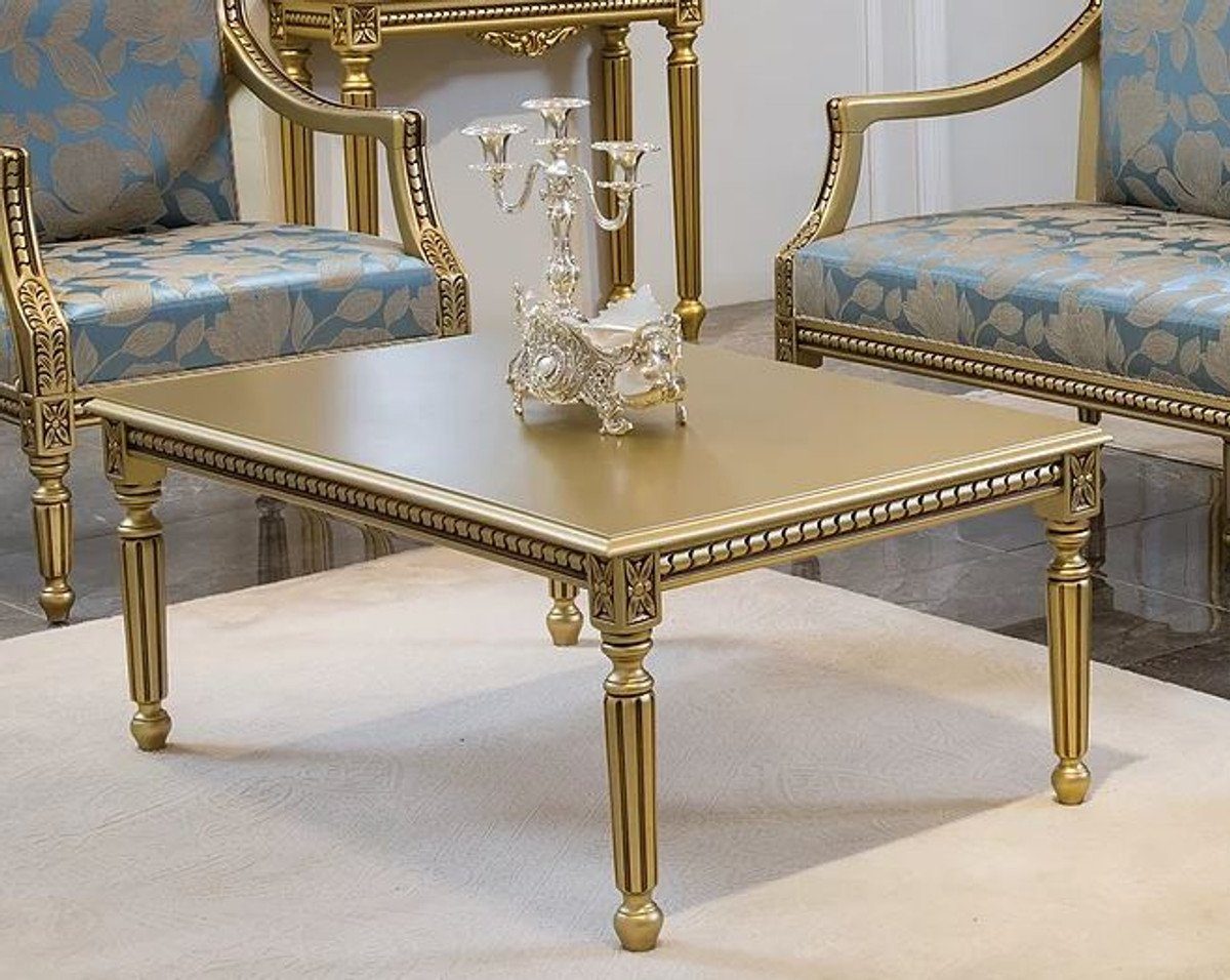 Casa Padrino Couchtisch Luxus Barock Couchtisch Gold 110 x 70 x H. 46 cm - Eleganter Massivholz Wohnzimmertisch im Barockstil - Barock Möbel
