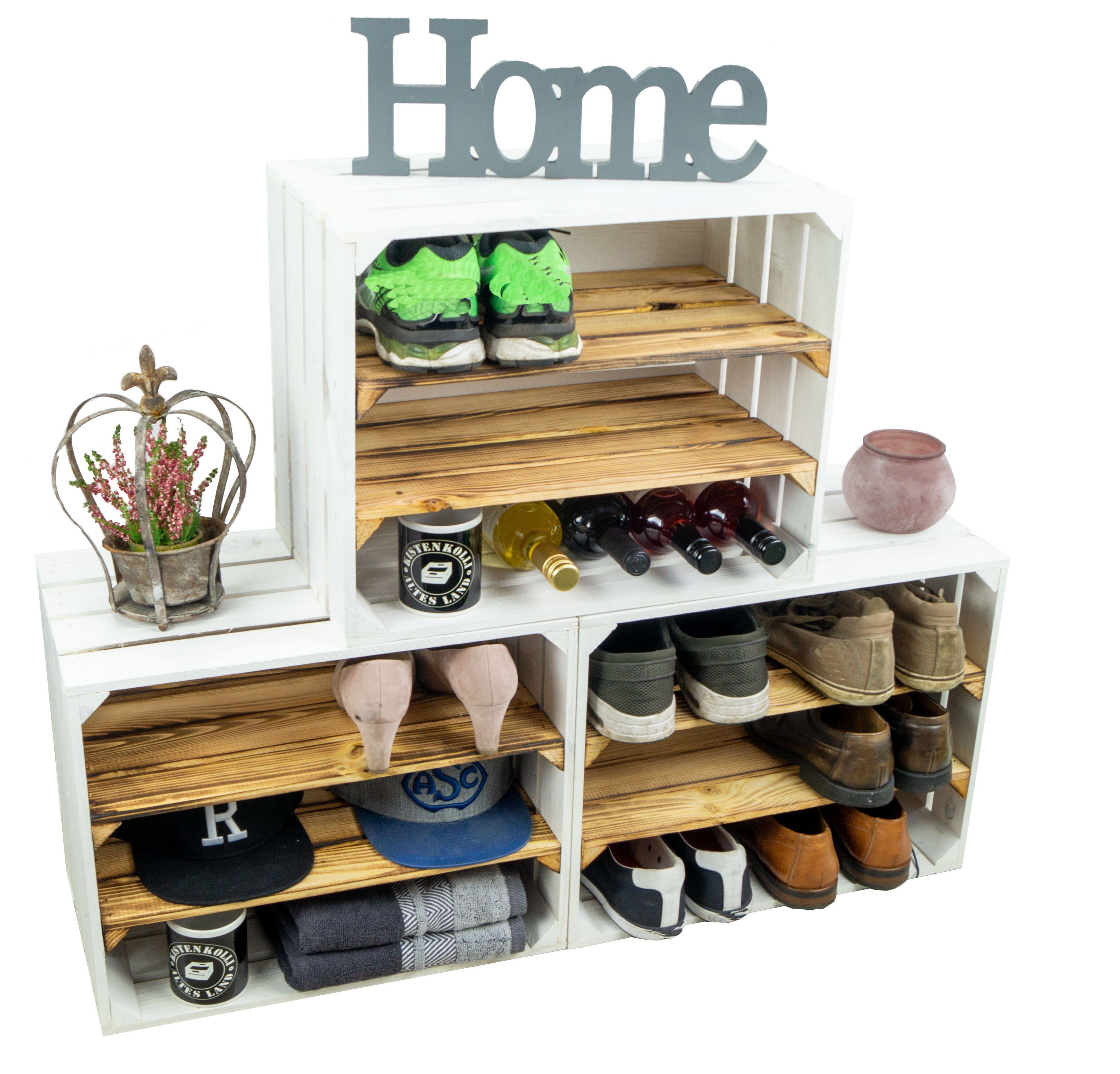 Kistenkolli Altes Land Allzweckkiste 2er set Regalkiste WEIß "Johanna" doppelt geflammt LÄNGS (Spar-Set, 2er Set)