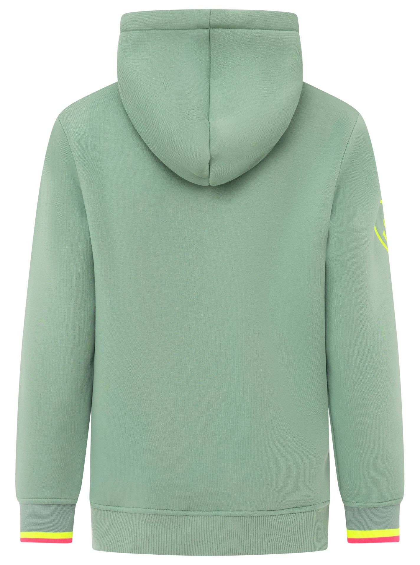 Zwillingsherz Hoodie "I'M OK" großer Print vorne, gestreifte Ärmelbündchen, Herz Stickerei am Arm – Bild 4 von 5
