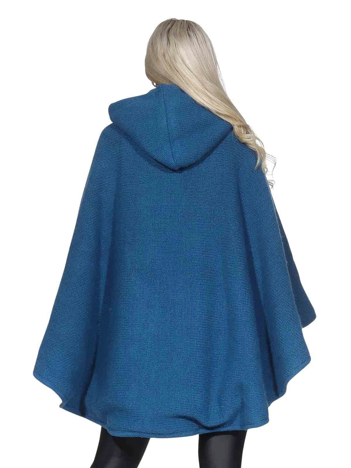 KUNST UND MAGIE Strickcape Strick Poncho+Kapuze Umhang Cape Strickjacke Wolle Jacke Winter Mantel