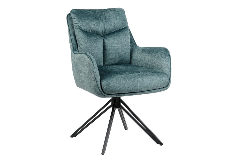 riess-ambiente 4-Fußstuhl PROMETHEUS petrol - Samt, Vogue Velours, Metall, Taschenfederkern (Einzelartikel, 1 St), mit 180° Drehfunktion und Autoreturn – ideal für elegante Esszimmer