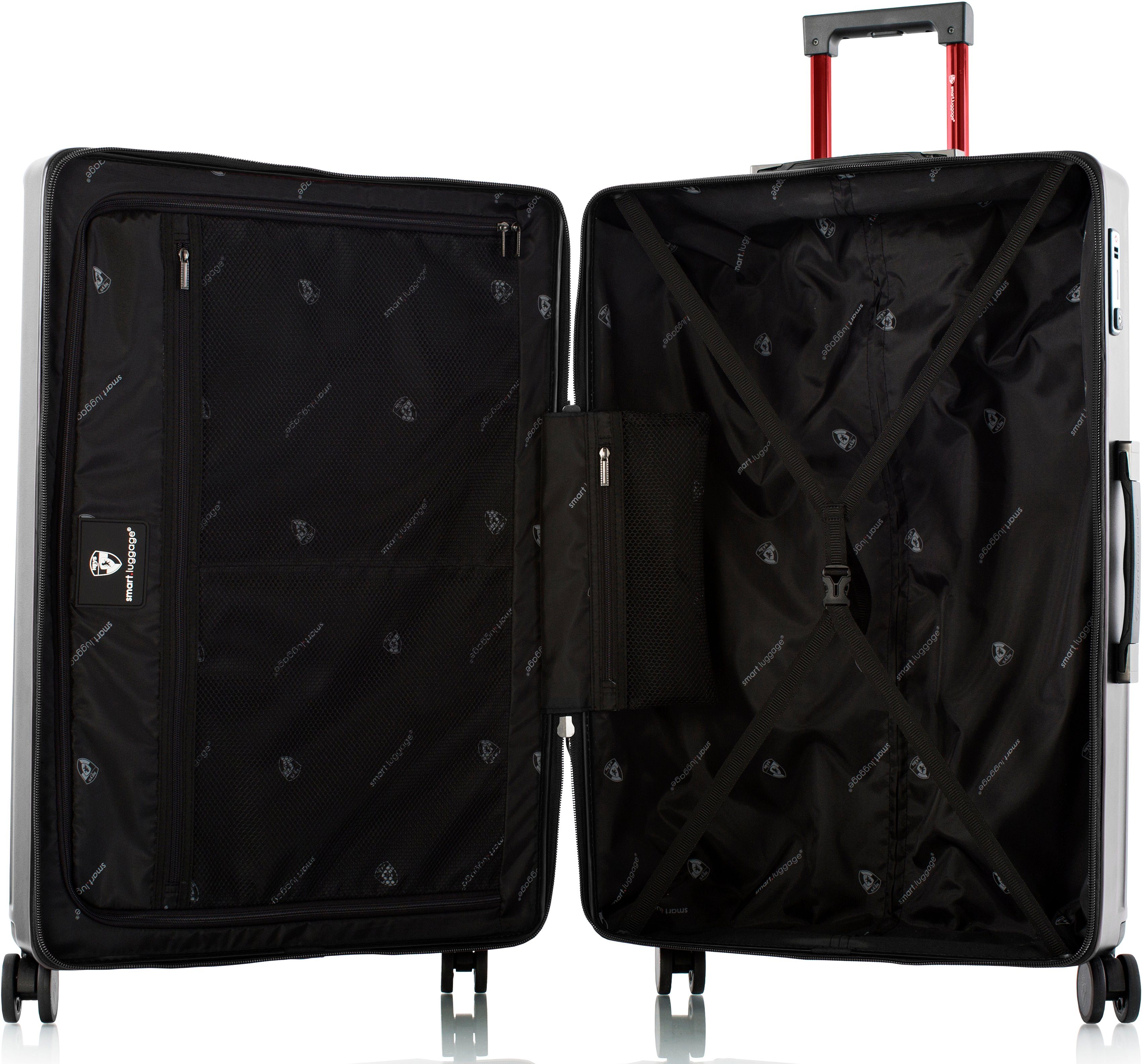 Heys Hartschalen-Trolley Smart Luggage®, 76 Rollen, 4 vollständig App-Funktion Black mit High-End-Gepäck cm, venetztes