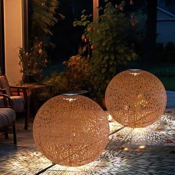 Globo LED Solarleuchte, LED-Leuchtmittel fest verbaut, Warmweiß, Solarlampe orientalisch Kugel Gartendeko Rost Außen Solar Dekolampe 2x