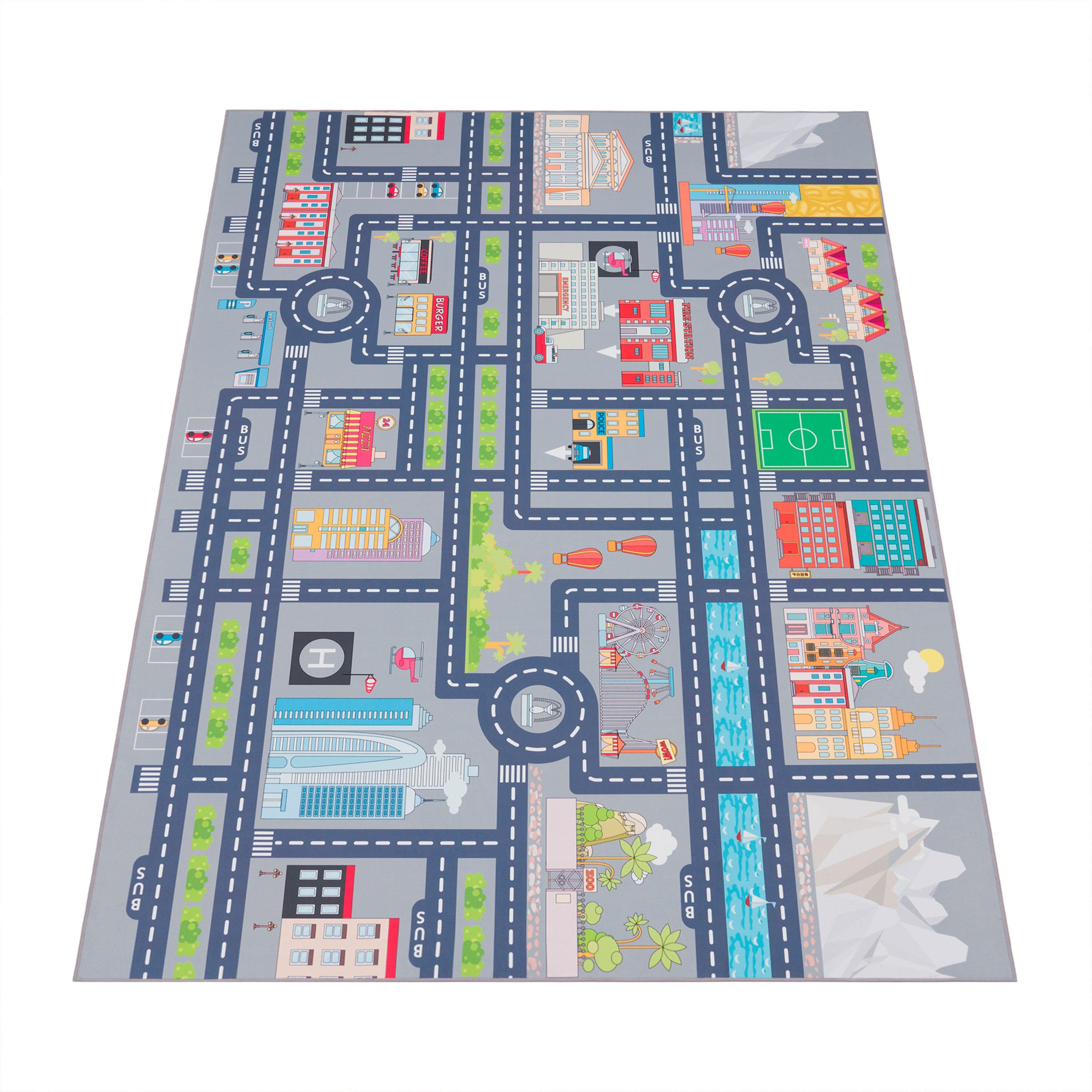 Paco Home Kinderteppich Bino 575, rechteckig, Höhe: 4 mm, Kurzflor, Straßen-Spiel-Teppich, Kinderzimmer