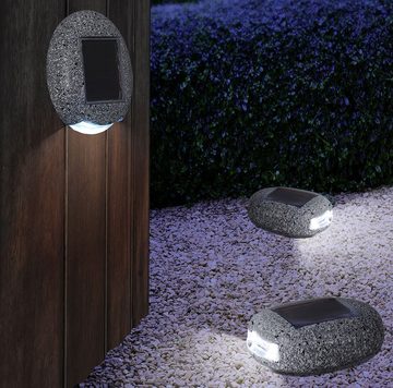 etc-shop Gartenleuchte, LED-Leuchtmittel fest verbaut, 6er Set LED Solar Außen Stein Lampen Terrassen Balkon Deko Garten Weg