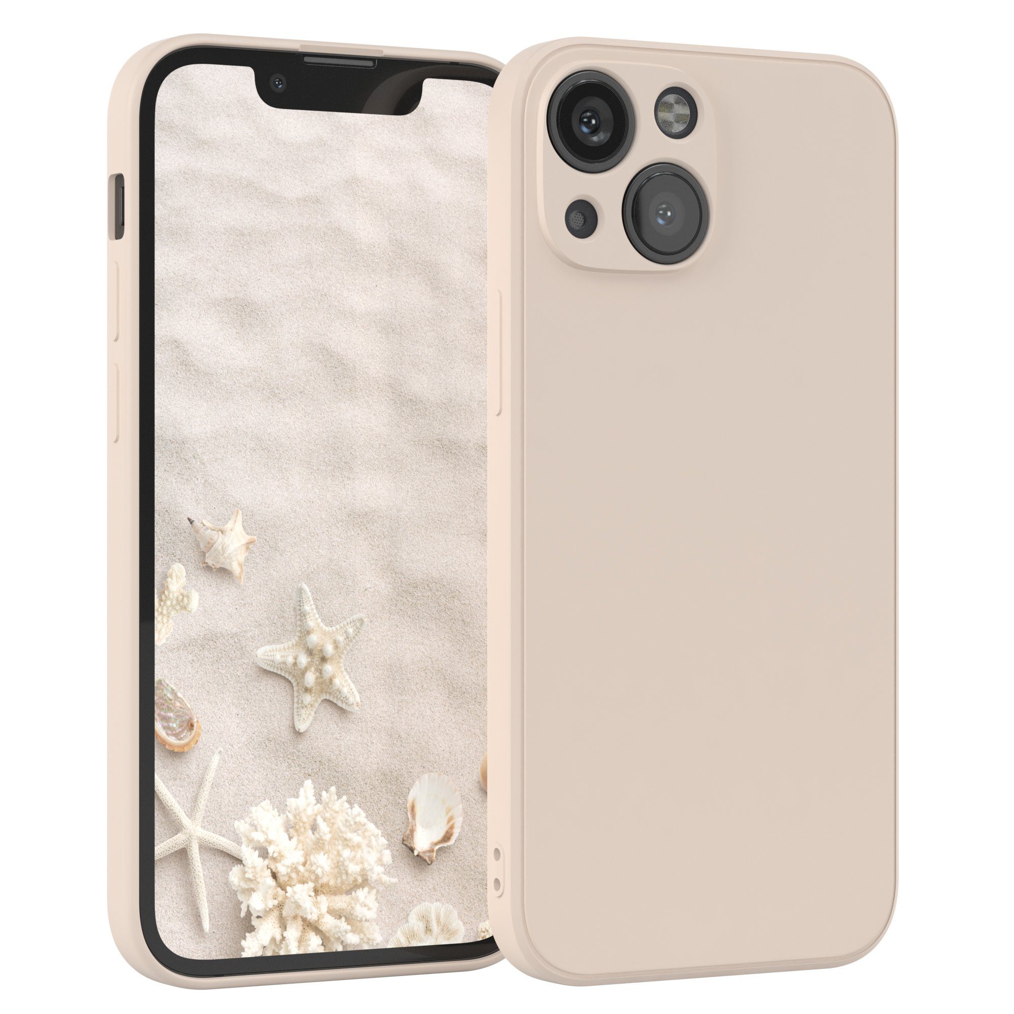 EAZY CASE Handyhülle für Apple iPhone 13 Mini Hülle Silikon 5,4 Zoll, Bumper Case Matt Slimcover Silikonschutzhülle elastisch Taupe / Beige