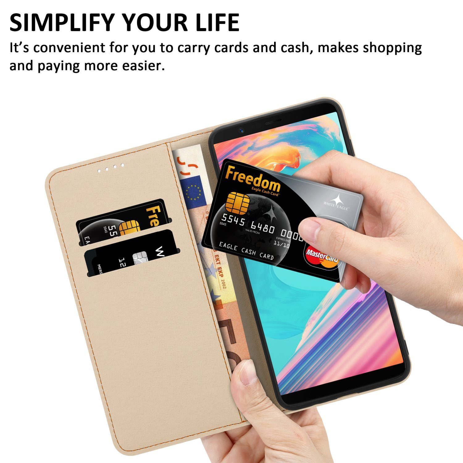 Cadorabo Handyhülle für OnePlus 5T Hülle OnePlus 5T, Handy Schutzhülle - Hülle, Standfunktion, Kartenfach, Magnetverschluss