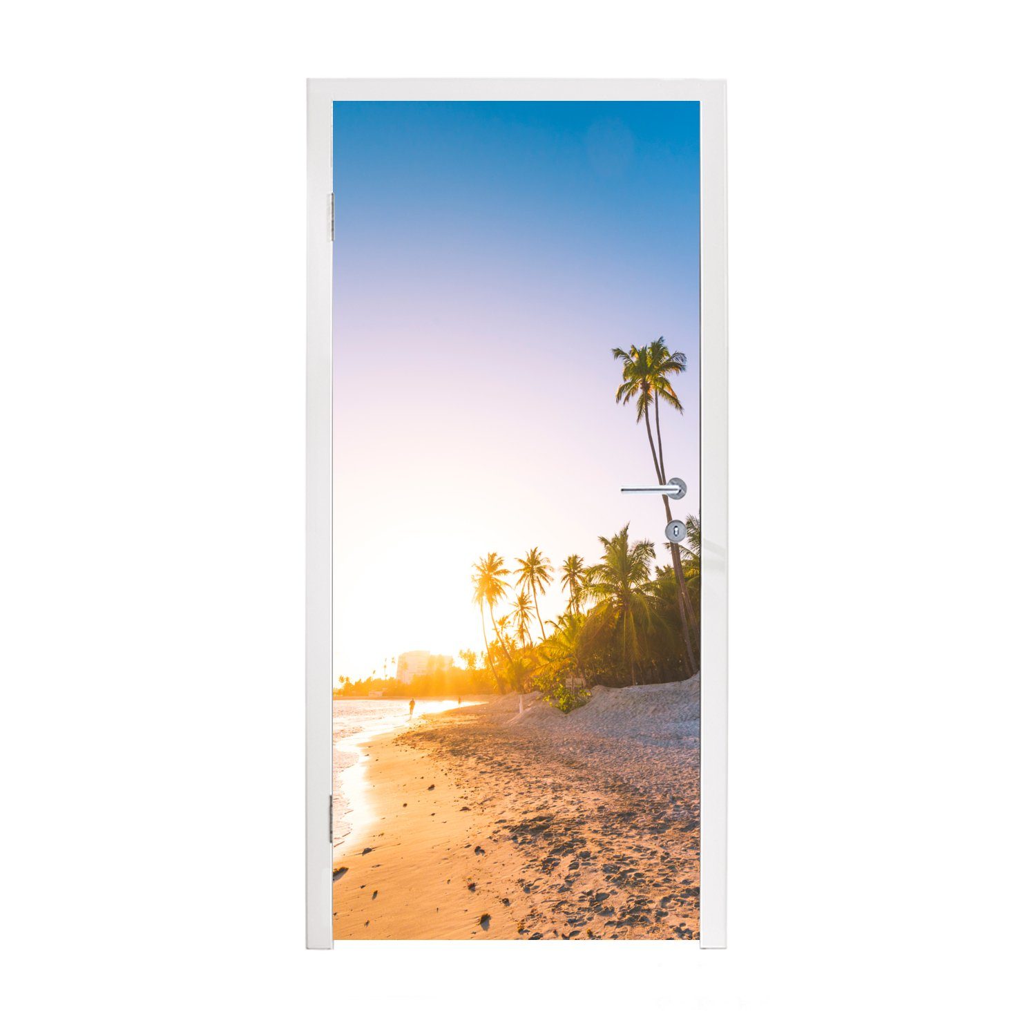 St), Strand für - (1 cm Türaufkleber, MuchoWow Tür, Palme Türtapete bedruckt, 75x205 Sand, - Matt, Fototapete
