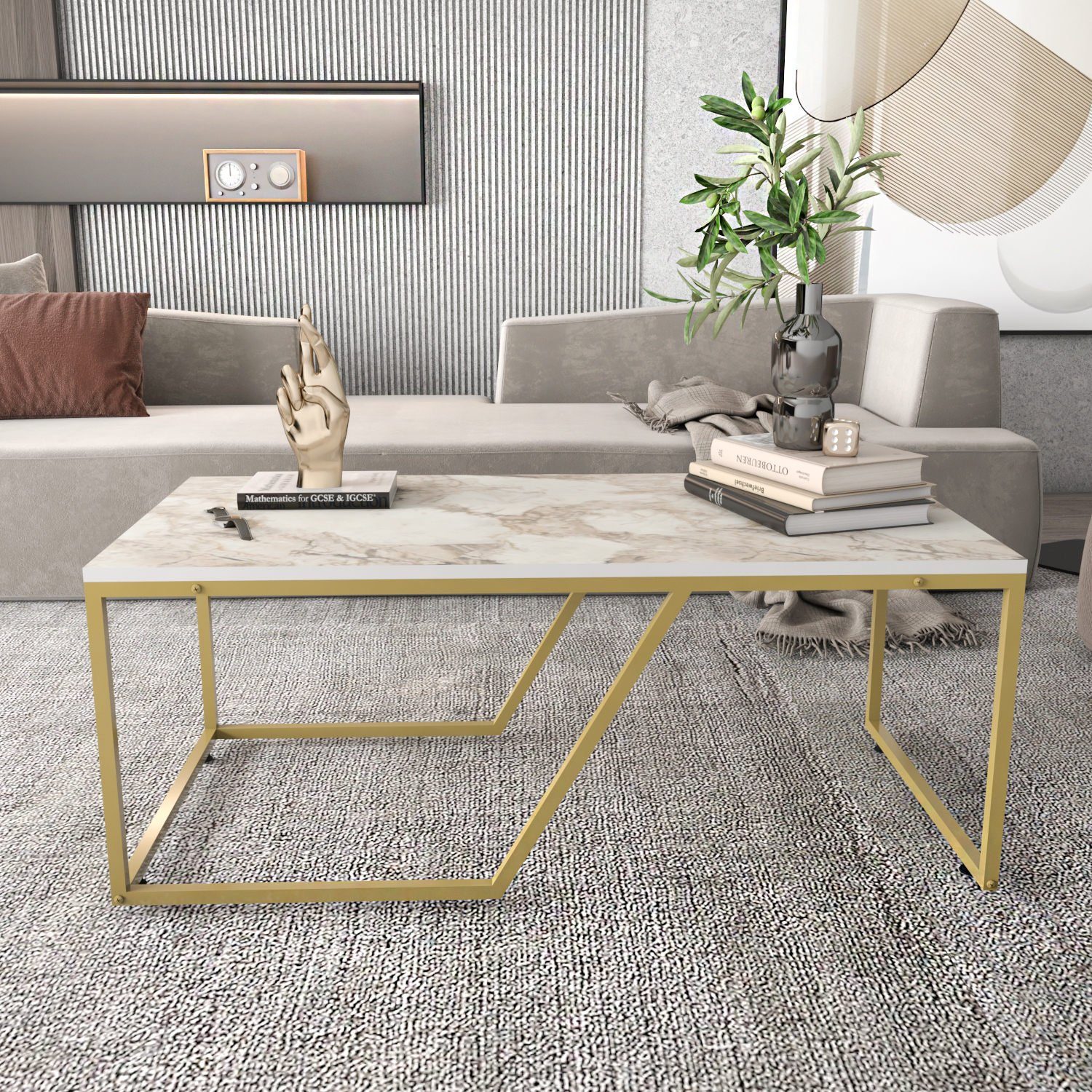 Skye Wendy RYH, 48x120x60 cm Decor Couchtisch Weiß,Gold,