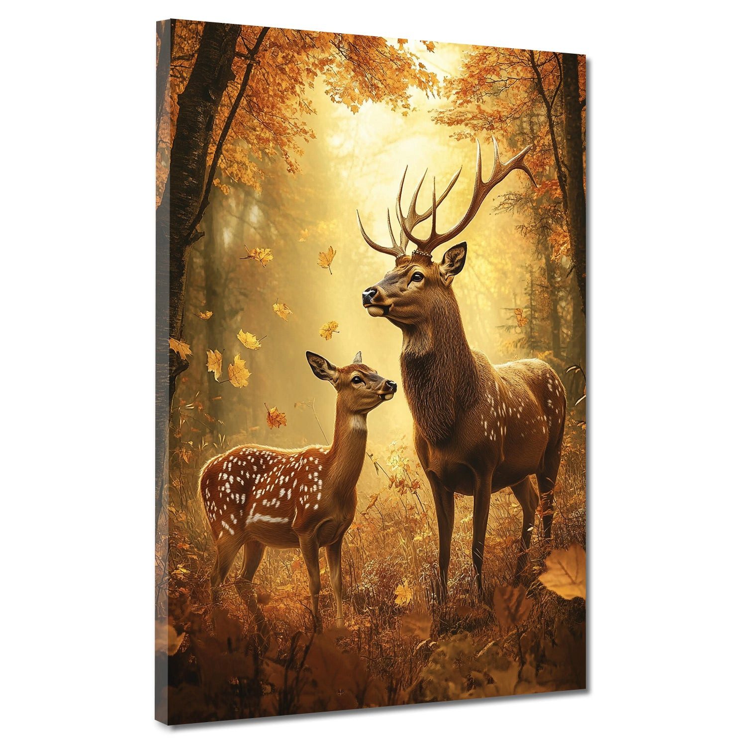 Artedinoi Leinwandbild Hirschpaar Wald Lichtstimmung Leinwandbild Wandbild Kunstdruck XL Wand, Hirschpaar im Wald