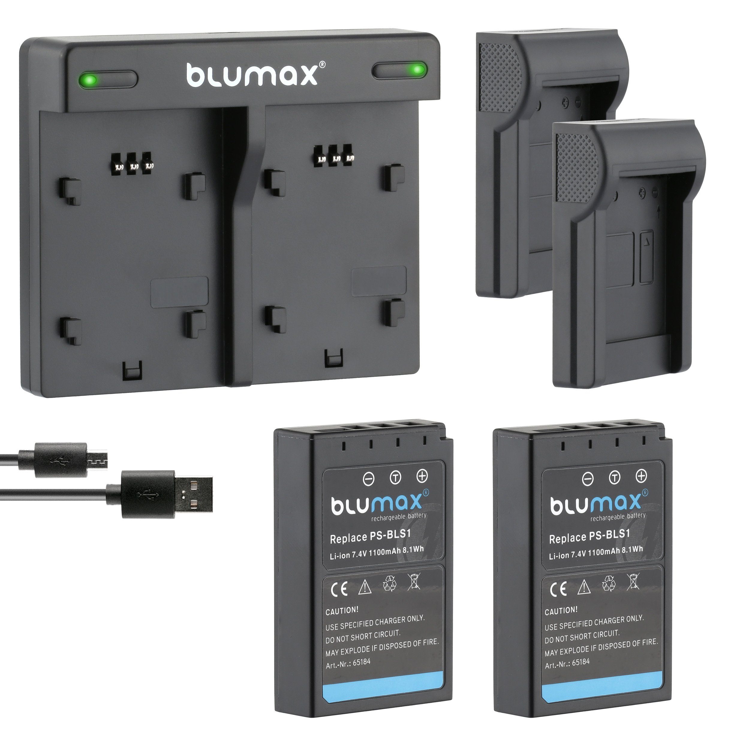 Blumax Set mit D-SLR 1100 Kamera-Akku mAh Olympus BLS1 Lader für
