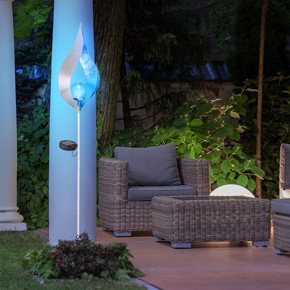 etc-shop LED Solarleuchte, LED-Leuchtmittel fest verbaut, LED Solar Steck Leuchte silber Außen Deko Lampe Garten