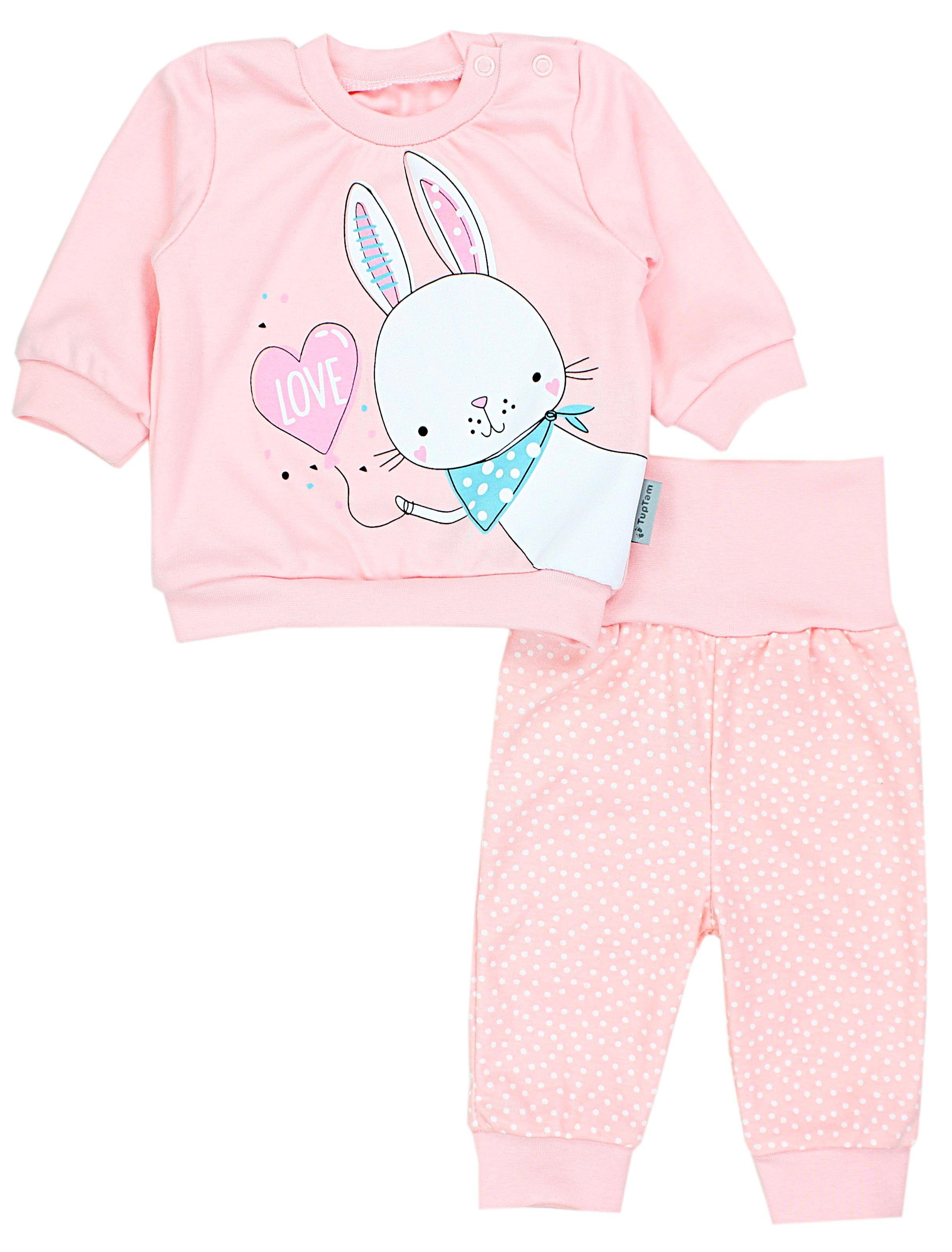 TupTam Erstausstattungspaket Baby Mädchen Langarmshirt mit Spruch Babyhose Babykleidung 2teilig Kaninchen Love / Punkte Aprikose