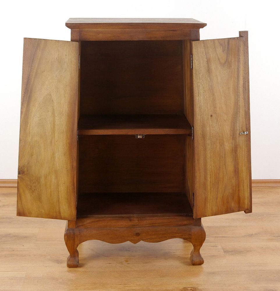 livasia Midischrank mit Elefantenschnitzerei, handgefertigt, Akazienholz, 50x28x80cm