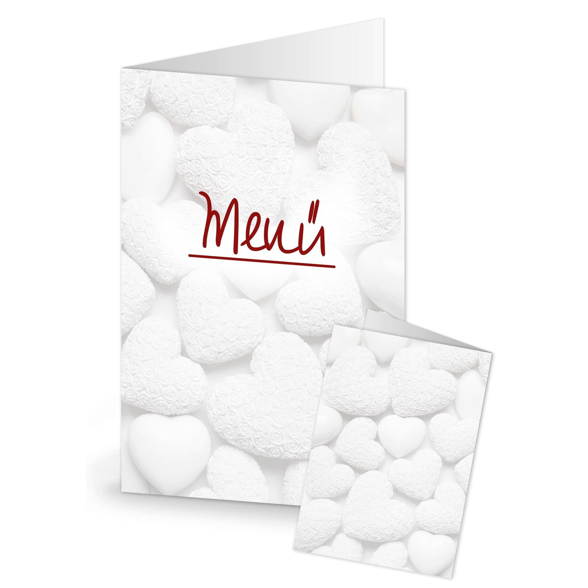 Logbuch-Verlag Klappkarte Menükarten mit weißen Herzen MENÜ Speisekarten DIN A5 weiß rot zum