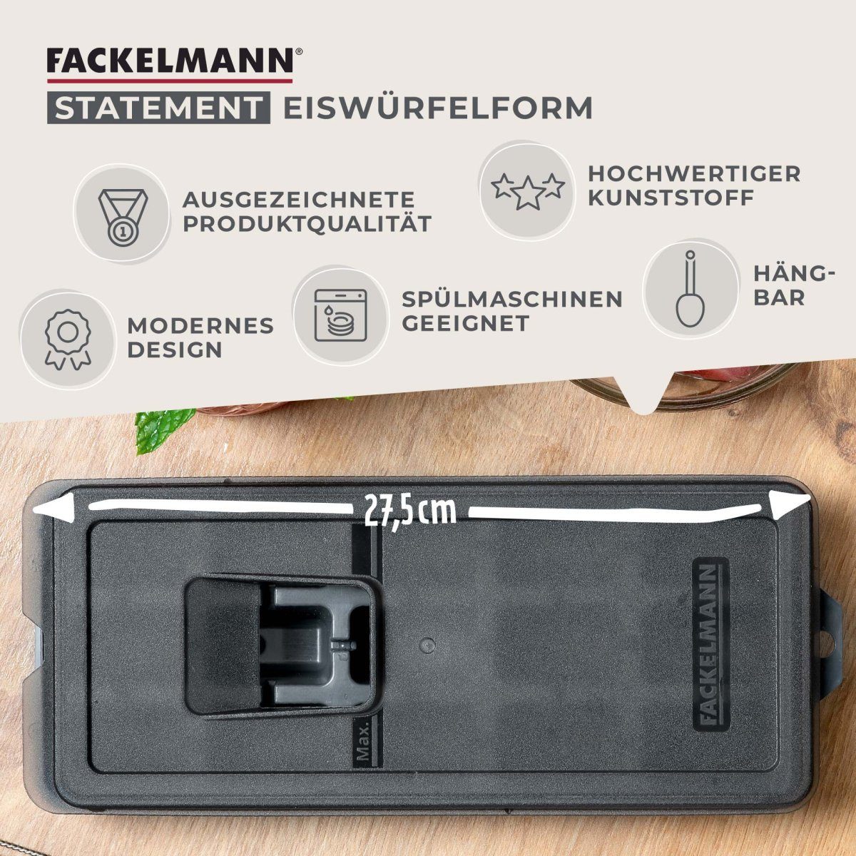 FACKELMANN Eiswürfelform mit Deckel, Eiswürfelbehälter, Ice Cube Tray