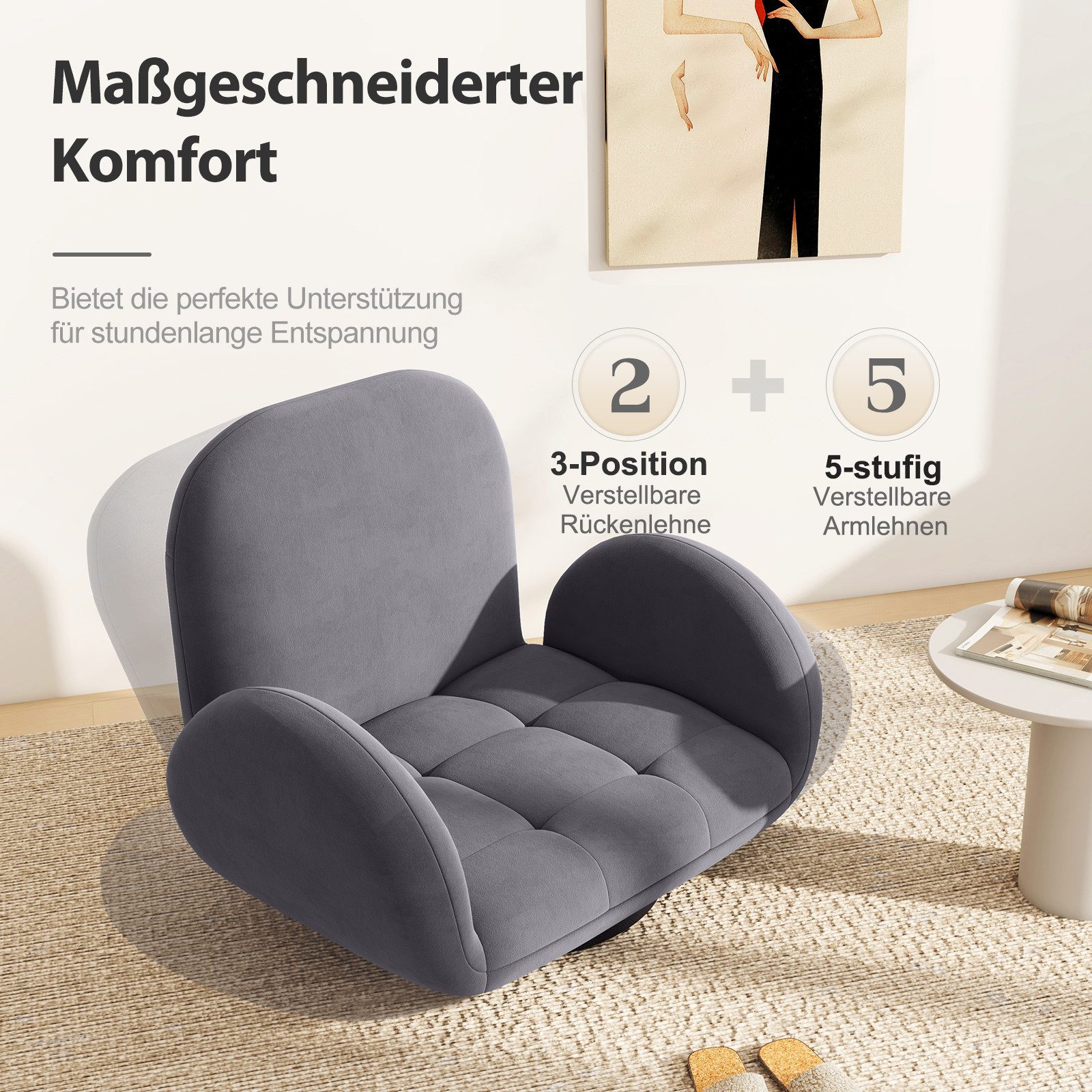 COSTWAY Relaxsessel, drehbarer Bodenstuhl mit verstellbarer Rückenlehne, kl günstig online kaufen
