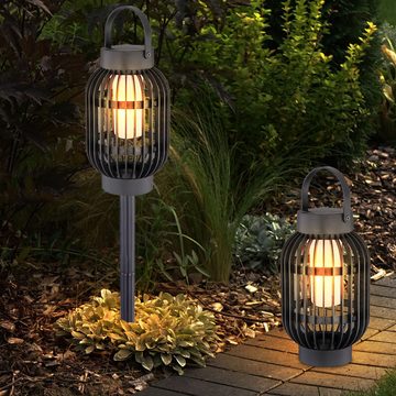 Globo LED Gartenleuchte, LED-Leuchtmittel fest verbaut, Warmweiß, LED Solar Lampe Garten Deko Feuer Effekt Steck Steh Strahler Balkon