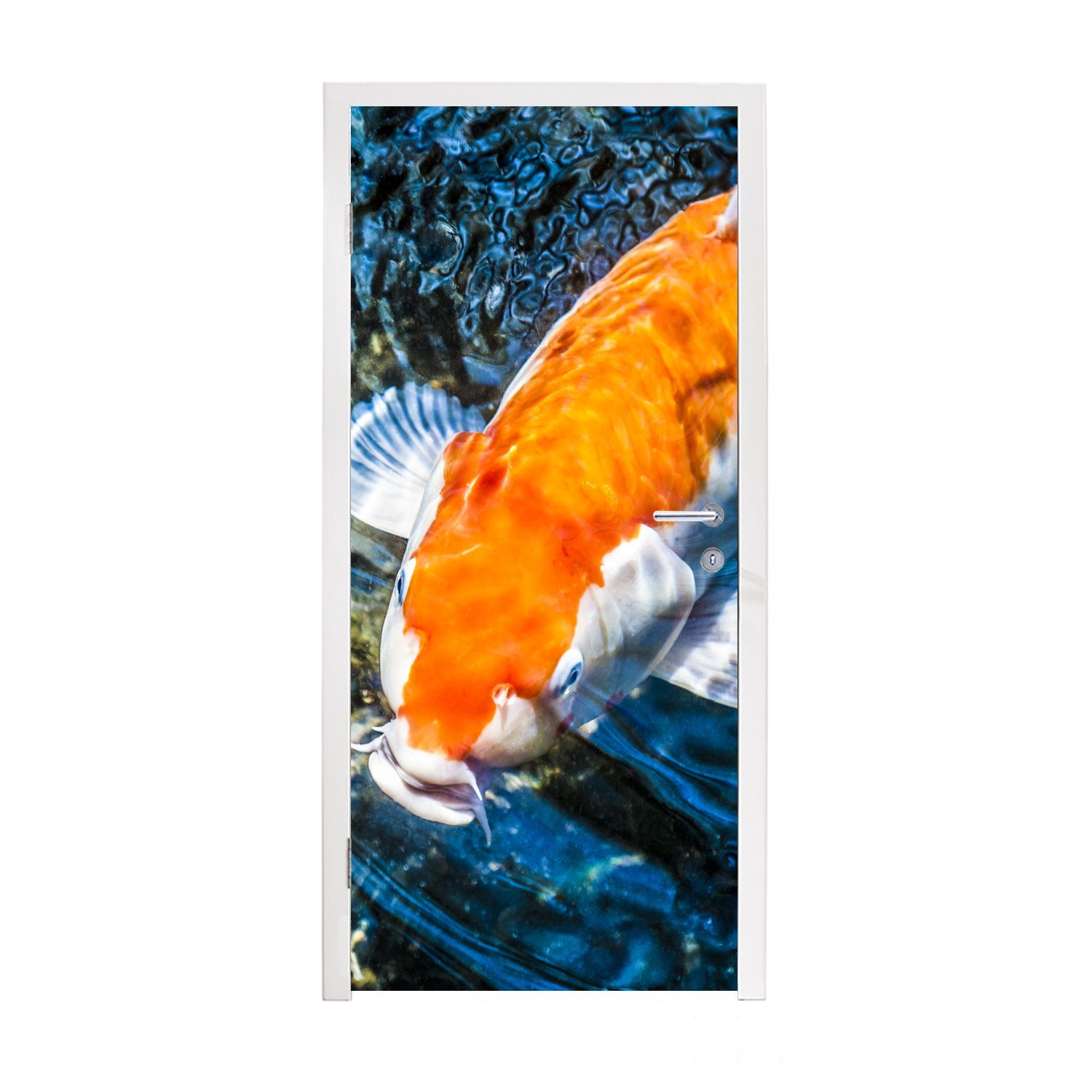 MuchoWow Türtapete Ein Koi-Karpfen, der Wasseroberfläche an (1 die für Tür, bedruckt, 75x205 cm Matt, kommt, Fototapete Türaufkleber, St)