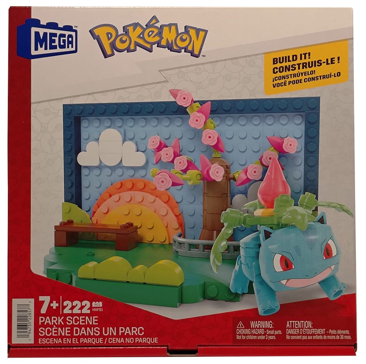 Mattel® Spielfigur Mega Pokemon - Thema Park mit Iyvsaur Figur - Bau-Set mit 222 Teile