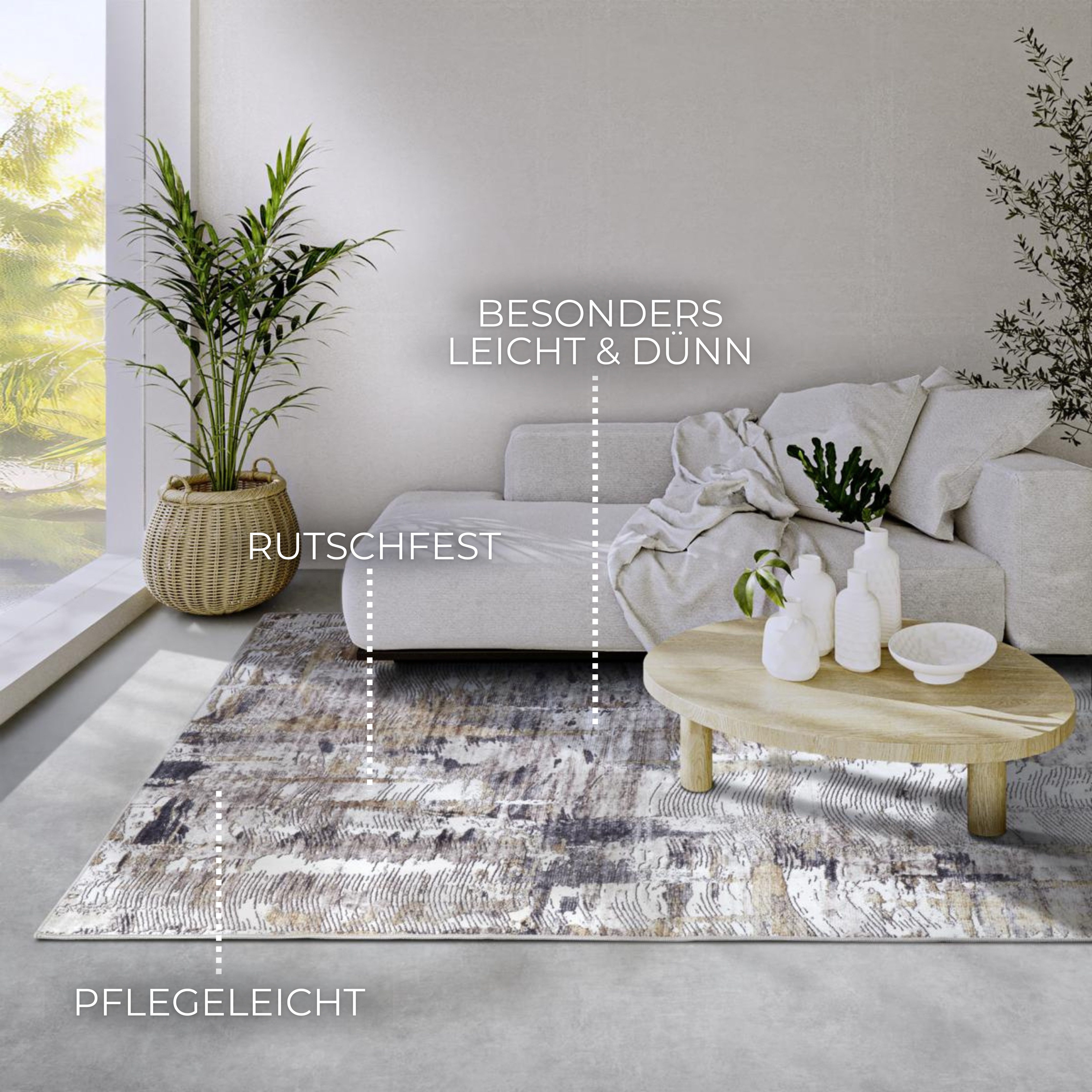 ELLE DECORATION Teppich Malard, rechteckig, Höhe: 5 mm, Kurzflor, Anti Rutsch, Vintage, Modern, Wohnzimmer, Flur