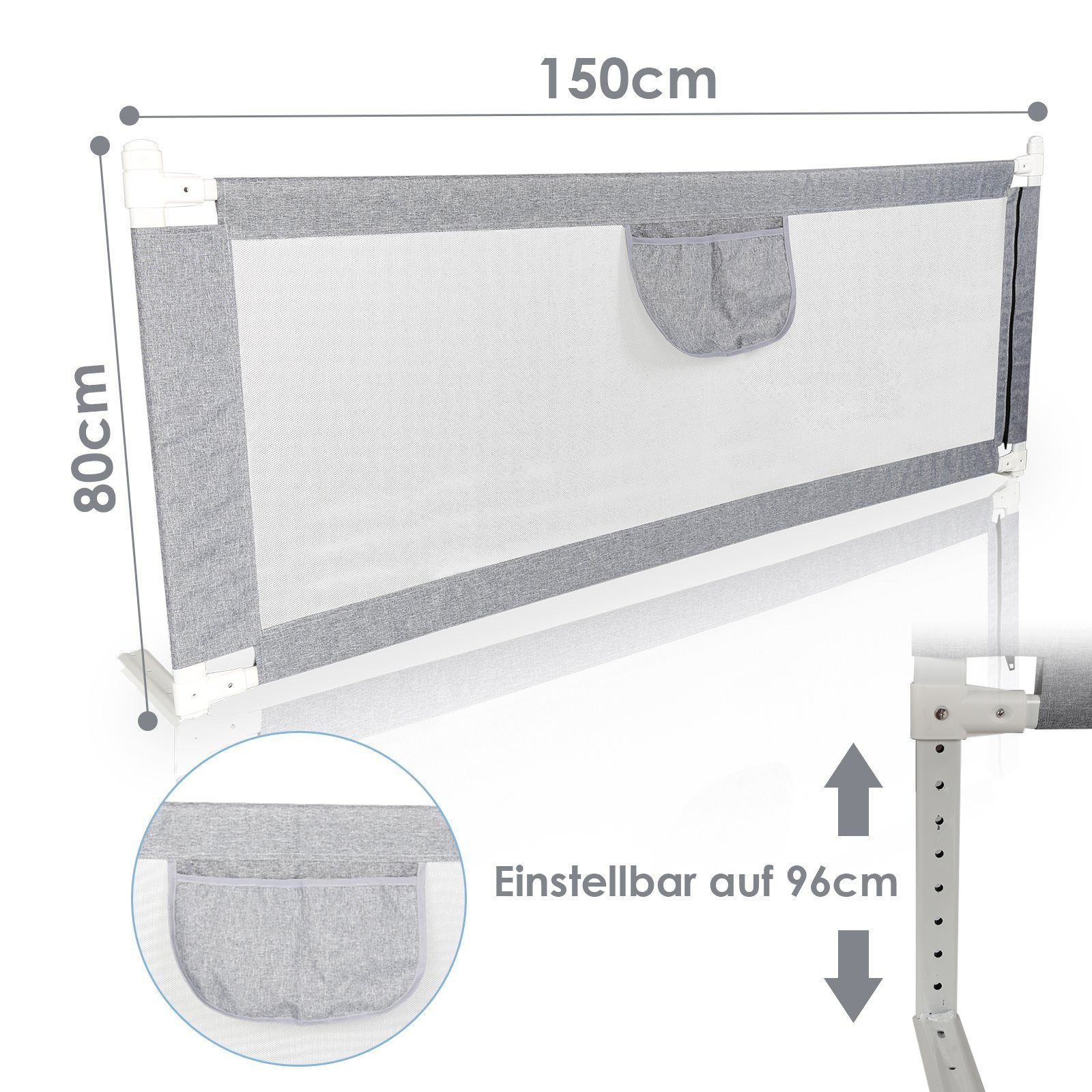 180 und 150 cm Matratzen geeignet für (Elternbetten cm Massivholz), 200 Kinderbetten aus Lospitch Bettschutzgitter cm Bettgitter Metall alle Schutz