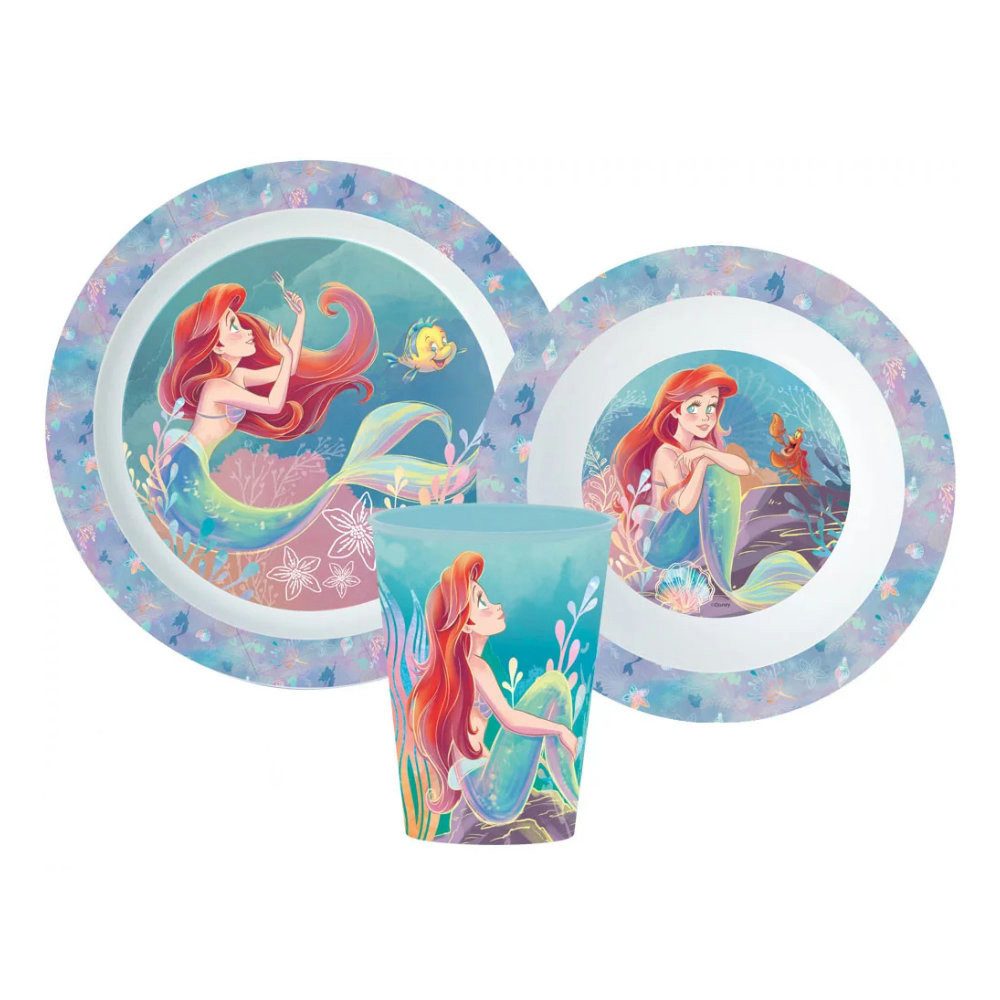 Disney Frühstücks-Geschirrset Disney Arielle die Meerjungfrau Kinder Geschirr-Set 3 tlg (3-tlg), 1 Personen, Kunststoff, Becher Teller Schüssel