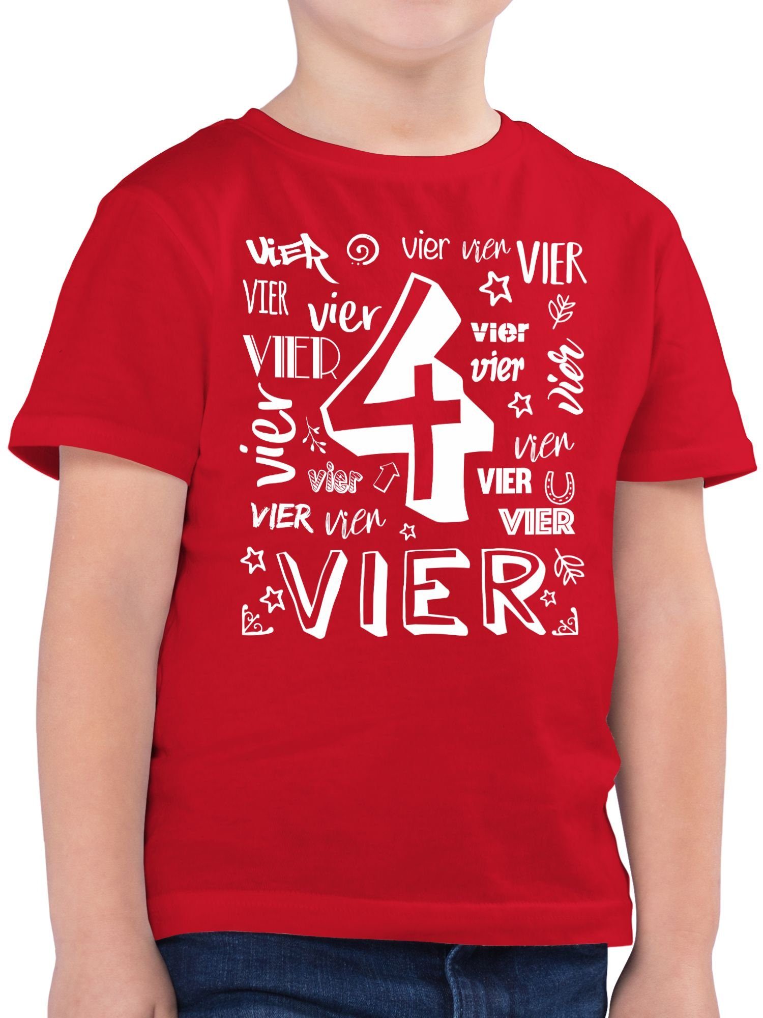 Geburtstag 1 Shirtracer T-Shirt 4. Zahlen Vierter Rot