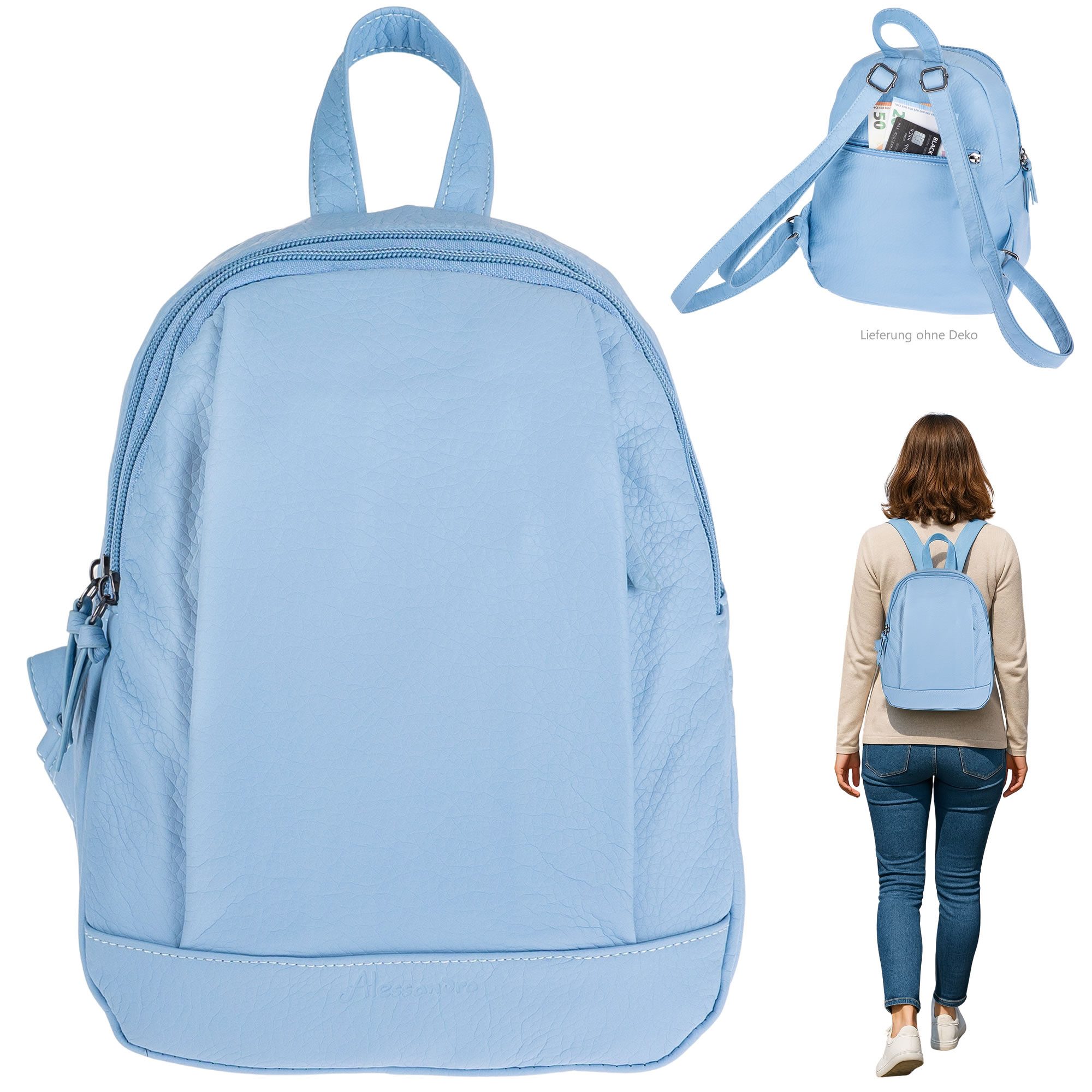 Alessandro Salvatore Cityrucksack Rucksack Damen Damenrucksack Kunstleder Handtasche, Reise Freizeitrucksack klein Freizeit Bürorucksack Olbia 4053 + Etui