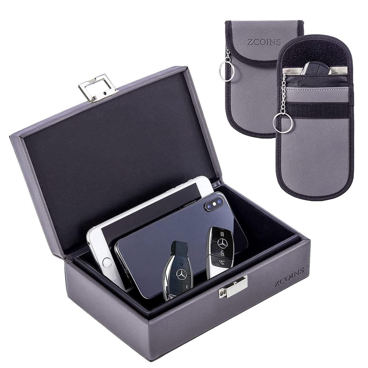LuxusKollektion Aufbewahrungsbox Abschirmbox Autoschlüssel extra groß 21x13,5x7 cm mit 2 Beuteln