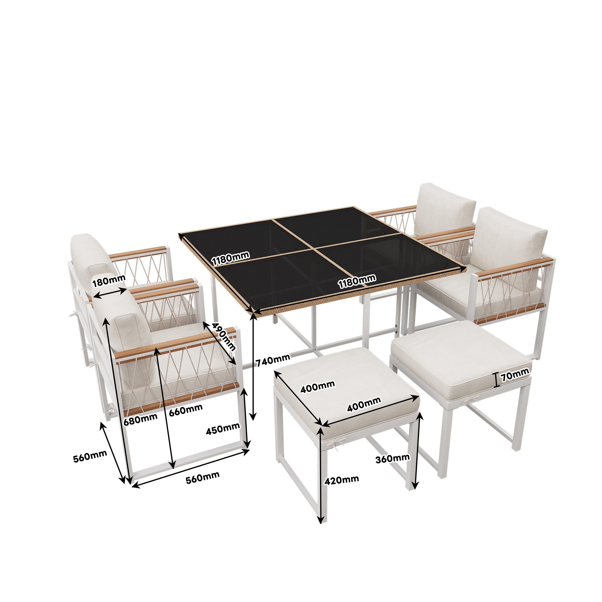 Ulife Gartenlounge-Set Gartenmöbel-Set, 7-teiliges Esstisch- und günstig online kaufen